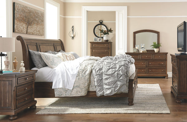 Made with Acacia veneers/engineered board and hardwood solids with a tobacco brown finish. Framed drawers feature fully finished dovetailed drawer boxes, ball bearing side glides and round metal knobs in an aged brass color finish. Dresser features a hidd