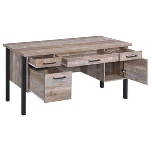  this office desk exudes classic charm. Its strong silhouette is brought to life by crisp