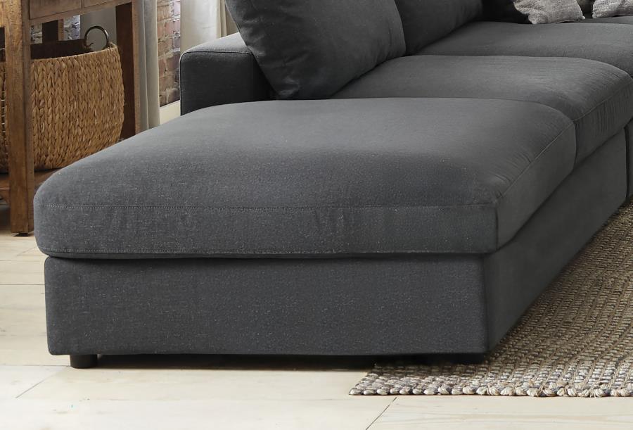 Designed with clean lines and plush comfort, this ottoman in charcoal linen-blend fabric brings refined versatility to your space. Whether paired with a modular sofa or styled on its own, it delivers lasting support and a tailored look. Durable materials 