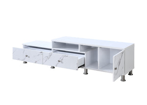  designed to be the centerpiece of any contemporary living space. Featuring a sleek white finish with elegant faux marble accents