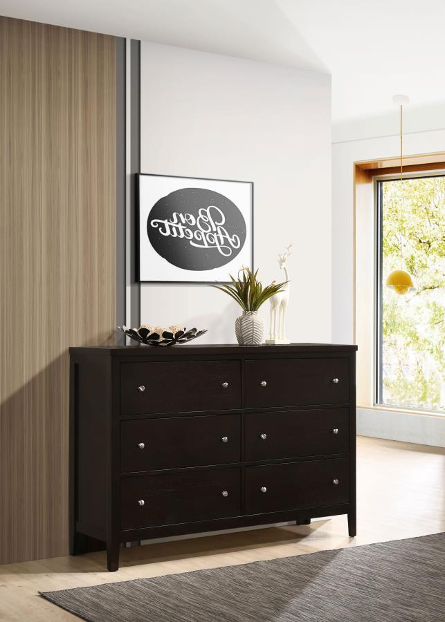 A perfectly designed dresser adds impressive character to any bedroom. This simple but classy wood dresser from the Carlton collection is a showcase piece of any master bedroom. It-'s impressively sized and expertly constructed with six wide drawers that 