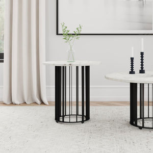  featuring a 20-inch diameter genuine marble top and a sturdy iron metal base. The open