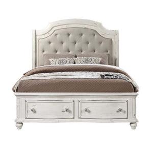 Jaqueline - Ek Bed With Storage - Light Gray Linen & Antique White Finish