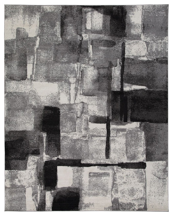 This area rug features a striking abstract design in black, gray and cream. Its ethereal look dresses up a room with subtle color, visual texture and a highly contemporary point of view.<br/><br/><b>Product Features</b><ul><li>Made of polypropylene</li><l