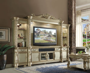 Our new interpretation of Vendome II is donned in a gold patina finish accented with gold leaf hand brushed onto each piece. Tracing back to the classical Baroque era, expressed with intent and conviction, exuding opulence with intensity. This dramatic an