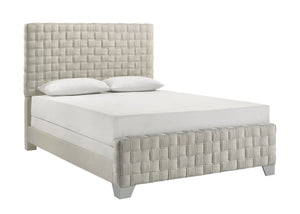  padded headboard with a detailed basketweave pattern that adds texture and sophistication. The upholstery is crafted with