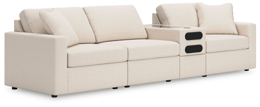 Looking cool and contemporary is great. But when it comes down to it, youâ€™re all about low-maintenance lounging. With the performance fabric on this sectional with audio system, cleaning spills is a breeze. Its customizable modular design caters to your