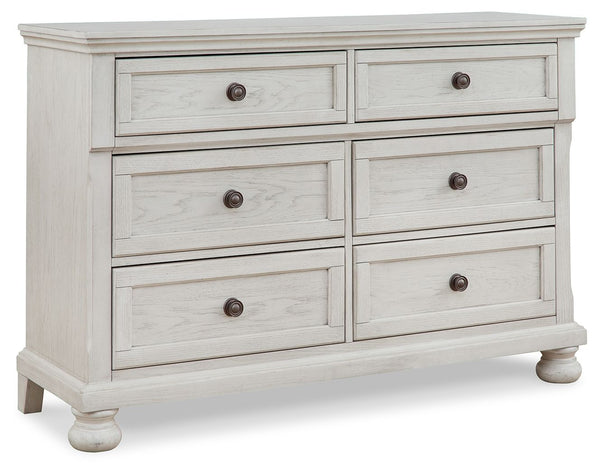 Elegant, timeless furnishings take your bedroom to the next level. Nothing does that better than this dresser. The antiqued white finish with a wonderful grain texture radiates sophistication, while dark bronze-tone knobs add an ornate touch. Felt finishi