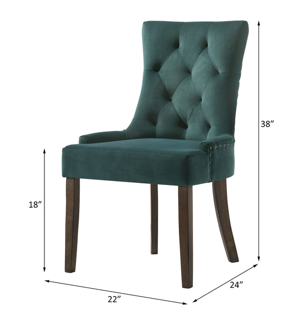 Farren - Side Chair (Set of 2) - Green Velvet & Espresso Finish