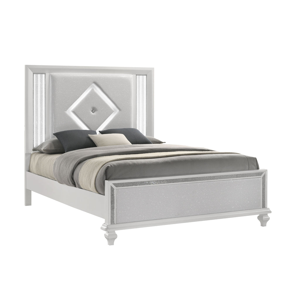 Experience the allure of the Stardust Bed in White, a masterpiece of modern luxury for your bedroom sanctuary. Crafted with durability in mind, this bed boasts a strong and eco-friendly construction of manufactured wood with a sleek white finish, adorned 