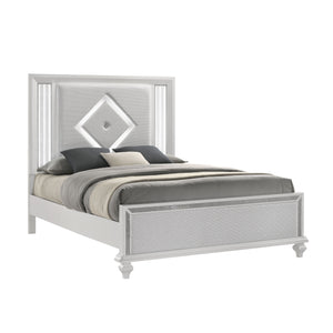 Experience the allure of the Stardust Bed in White, a masterpiece of modern luxury for your bedroom sanctuary. Crafted with durability in mind, this bed boasts a strong and eco-friendly construction of manufactured wood with a sleek white finish, adorned 