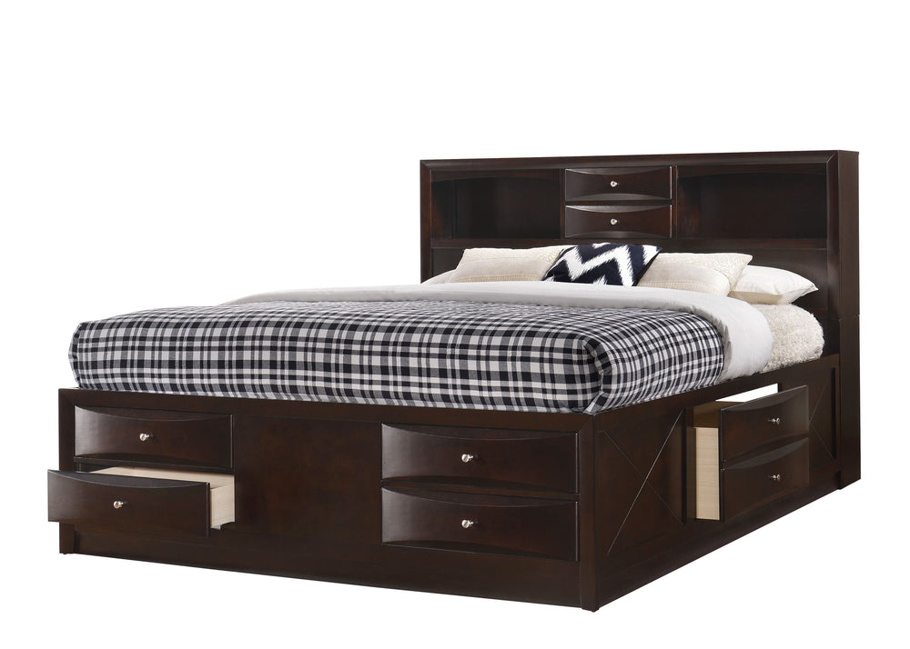 Experience timeless elegance with this sophisticated bedroom suite, exuding a rich cherry finish that enhances its robust and stately form. At the heart of the ensemble is a captain-'s bed graced with an innovatively designed headboard, boasting integrate