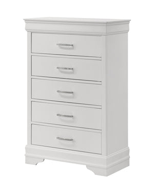 This bedroom set embodies a refined elegance with its crisp white hue and luxurious textures, perfect for creating a serene and sophisticated sanctuary. The centerpiece is a sumptuous bed framed by a headboard with diamond-tufted detailing, offering a tou