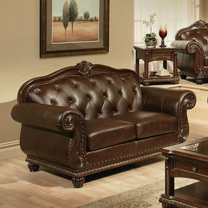 The Anondale collection reflects completely classic and elegant style, expertly crafted with rich espresso top grain leather match upholstery. Includes classic features button tufted back, generous rolled armrests, decorative molding trim and oversized se