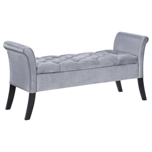 Farrah - Velvet Upholstered Rolled Arm Storage Bench - Silver