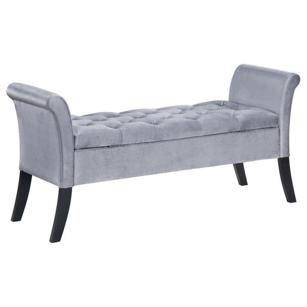 Farrah - Velvet Upholstered Rolled Arm Storage Bench - Silver