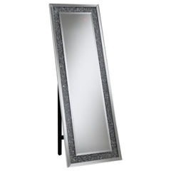 Bring a cool vibrancy to your home when you add this standing mirror. It features MDF and mirror construction that brightens up a bedroom or makes for a unique addition to the foyer. The silver finish is embellished with crystal accents that give the mirr