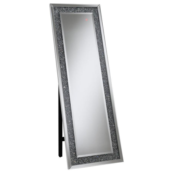 Bring a cool vibrancy to your home when you add this standing mirror. It features MDF and mirror construction that brightens up a bedroom or makes for a unique addition to the foyer. The silver finish is embellished with crystal accents that give the mirr