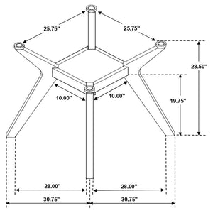  the table rests on four angular legs that draw the eye and offer geometric flair. At the point where the legs bend