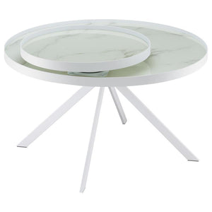 Briggs - Round Marble Printed Glass Top Coffee Table - White