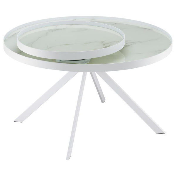 Briggs - Round Marble Printed Glass Top Coffee Table - White