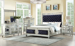 The Varian bed provides a commanding presence in any room. This contemporary panel bed features a padded rectangular headboard and low profile footboard in luxurious dark upholstery with elegantly tapered legs. Crafted with a transitional look that is an 