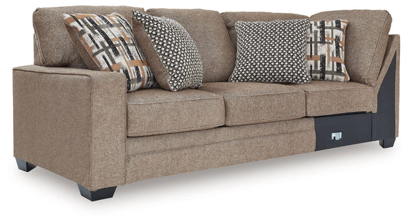 This left-arm facing sofa is made with polyester upholstery. Pairs with other items in the series to make a sectional.<br><br><b>Additional Dimensions</b><br><ul><li>Arm height: 25-"</li><li>Seat depth: 23-"</li><li>Seat height: 21-"</li><li>Top of cushio