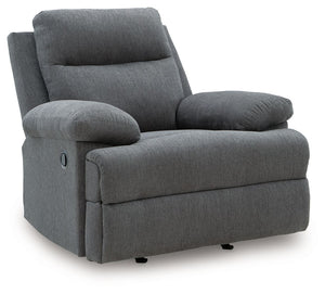 Fully upright or completely stretched out is how this traditional-inspired rocker recliner caters to the art of relaxation. Super soft charcoal-colored upholstery and sumptuous cushioningâ€”made all the more indulgent with pillow top armsâ€”cradles you in