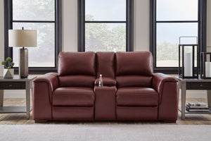  supple leather match upholstery in garnet. Sink into real leather in the seating area and inside back while catering to your comfort with one-t