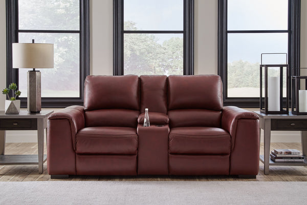  supple leather match upholstery in garnet. Sink into real leather in the seating area and inside back while catering to your comfort with one-touch power r