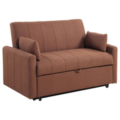 This modern sleeper sofa combines both style and function, featuring luxurious boucle fabric upholstery for a textured, inviting feel. Perfect for small spaces or multi-purpose rooms, the sofa showcases clean lines and vertical channel tufting, adding a c
