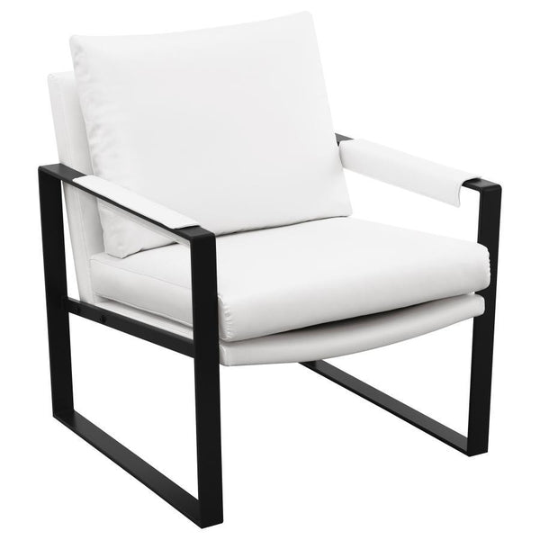 Cool modern style turns the Rosalind accent chair into a tasteful choice for your casual living room or home office. Begin with the lush feel of eco-friendly smooth vegan leather upholstery. This accent chair borrows from a retro motif yet updates any spa