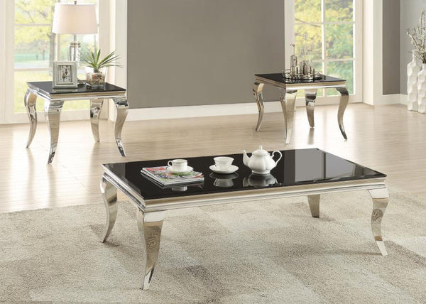 Carone - Rectangular Glass Top Coffee Table - Black And Chrome