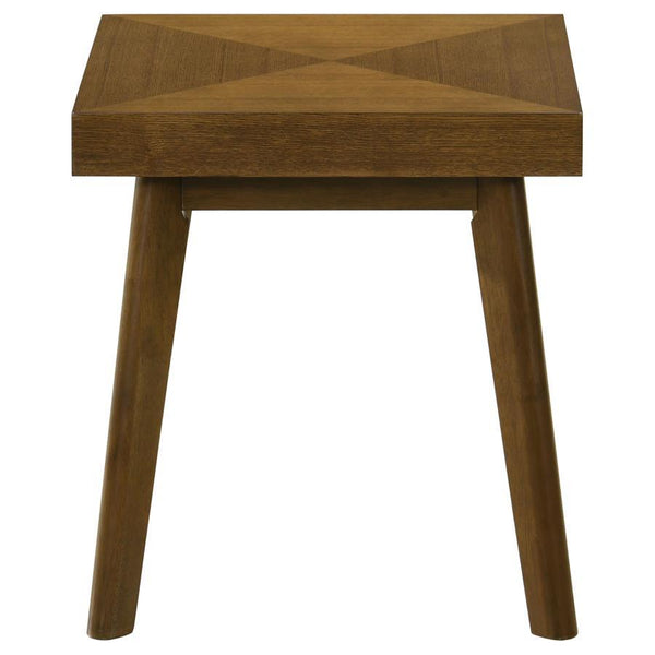  boasts a square silhouette that marries sophistication with strength. The walnut brown finish accentuates the intricate parquet veneer