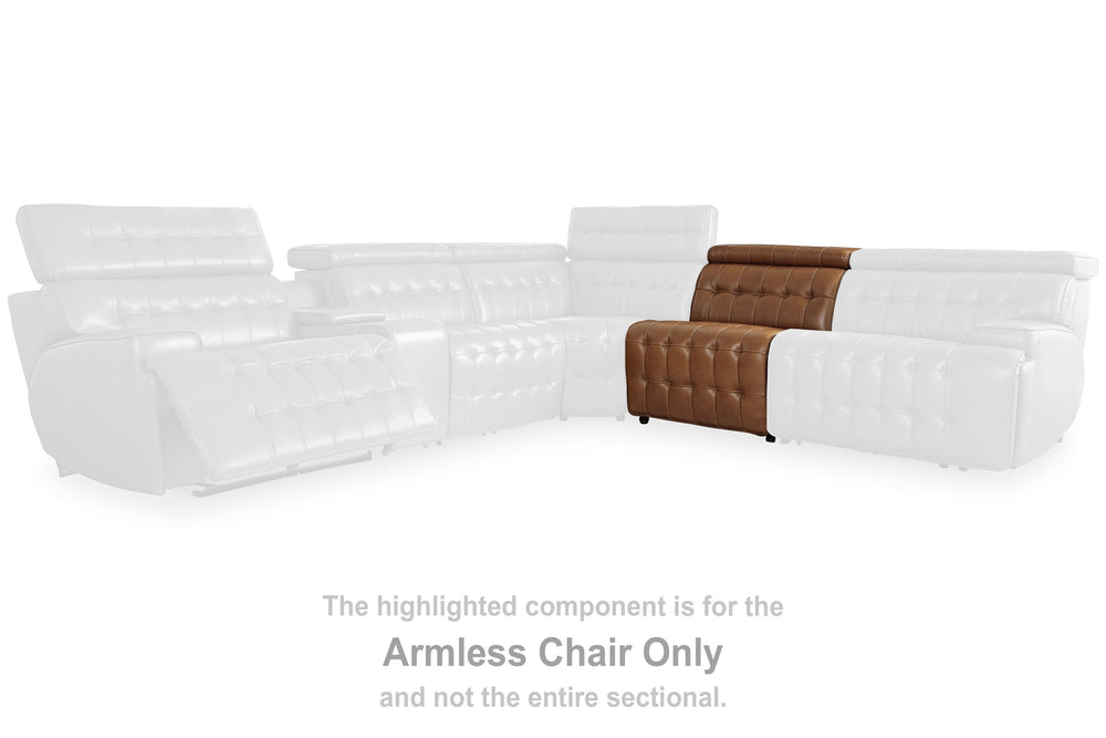 This armless chair is made with a combination of 100% top grain leather and faux leather upholstery. Pairs with other items in the series to make a sectional.<br><br><b>Additional Dimensions</b><br><ul><li>Adjustable height (max): 42.38-"</li><li>Adjustab