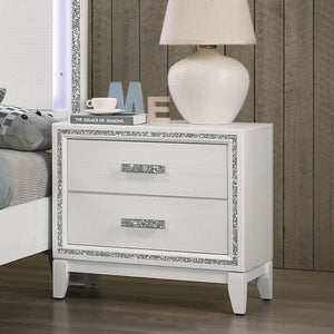 Classic design with touches of modern aspects makes this Haiden Nightstand ideal for any bedroom. The piece offers a rectangular tabletop and two storage drawers for displaying or organizing. It also features a glamorous shimmering silver accent trim that