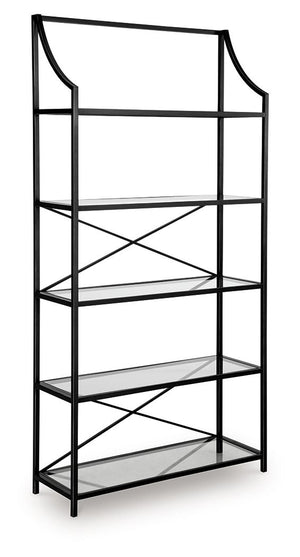 This bookcase proves that traditional designs are simply timeless. Five spacious glass shelves offer plenty of room to display today-'s meaningful mementos and awesome accessories. With a classic antiqued black finish, itâ€™s just got that ageless appeal.