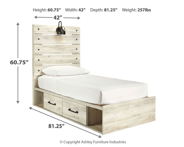 Cambeck - Whitewash - Twin Panel Bed with 4 Storage Drawers