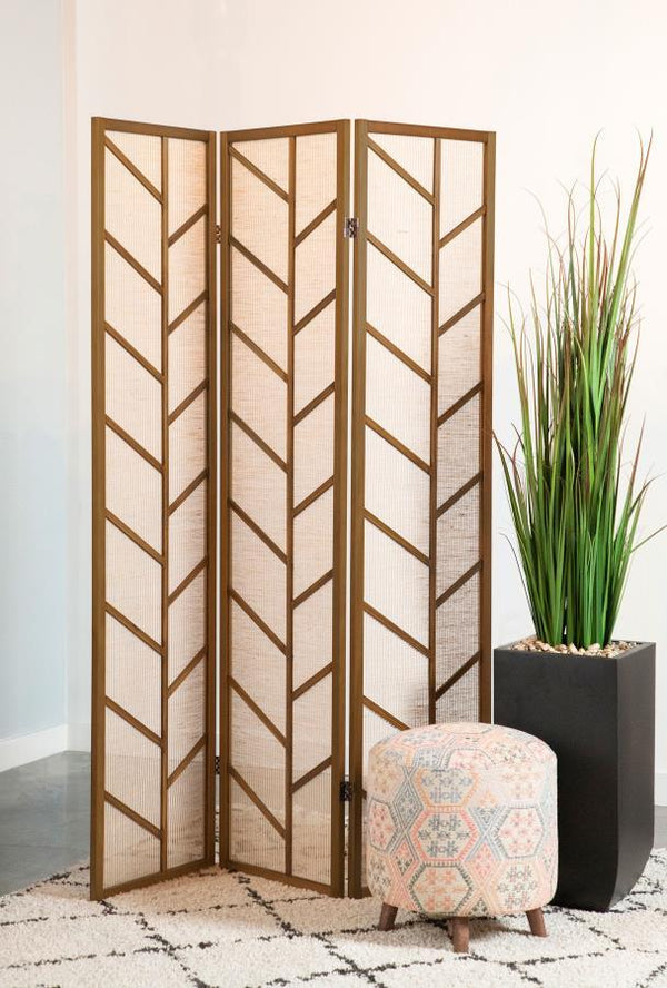  each of the three screens are framed in a solid pine wood in a warm walnut finish