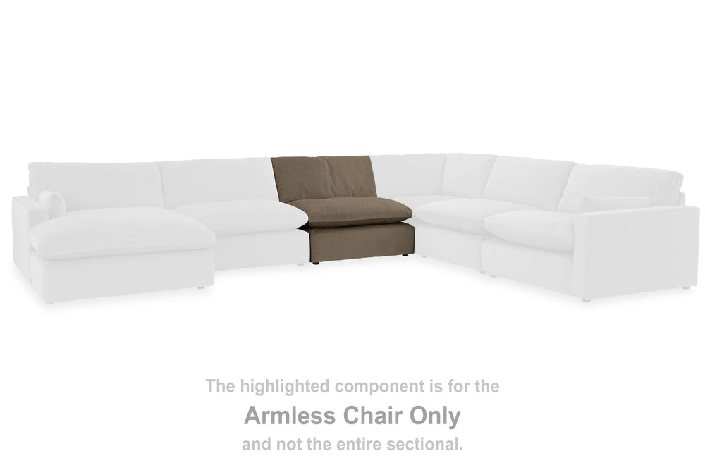 This armless chair is made with polyester upholstery. Fully finished on all sides, it pairs with other items in the series to make a modular sectional.<br><br><b>Additional Dimensions</b><br><ul><li>Seat depth: 28-"</li><li>Seat height: 20-"</li><li>Top o