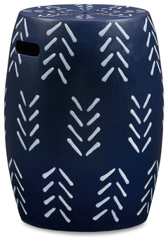 Freshen up your decor with the striking design of this stool. A navy and white pattern plays up the pieceâ€™s visual appeal, while hand holds on the sides and a drain opening on top provide modern functionality. Suiting both indoor and outdoor spaces, thi