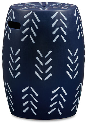 Freshen up your decor with the striking design of this stool. A navy and white pattern plays up the pieceâ€™s visual appeal, while hand holds on the sides and a drain opening on top provide modern functionality. Suiting both indoor and outdoor spaces, thi