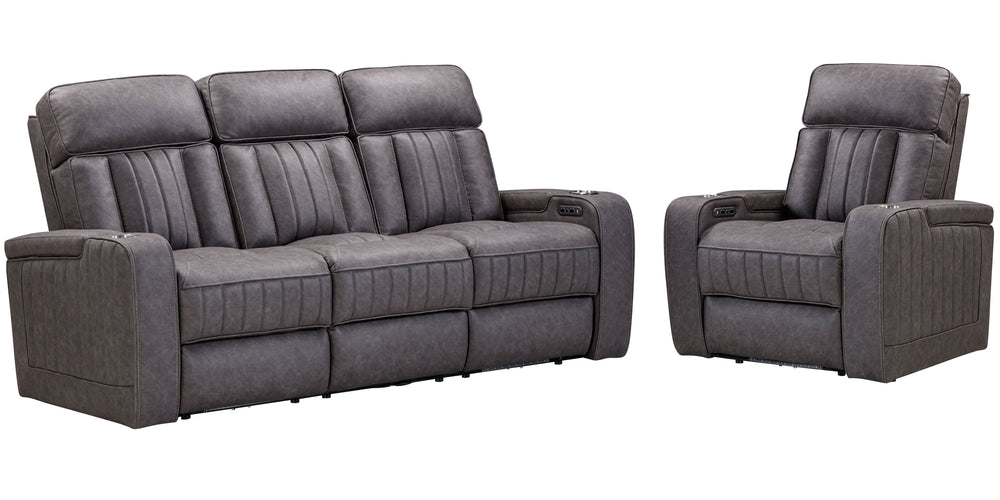 Spice up your movie nights with the Equinox Sofa Group. Consisting of the coordinating Equinox Power Sofa, Power Console Loveseat, and Power Recliner, each power seat also features armrest storage and independently operating power headrests for personaliz