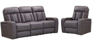 Spice up your movie nights with the Equinox Sofa Group. Consisting of the coordinating Equinox Power Sofa, Power Console Loveseat, and Power Recliner, each power seat also features armrest storage and independently operating power headrests for personaliz