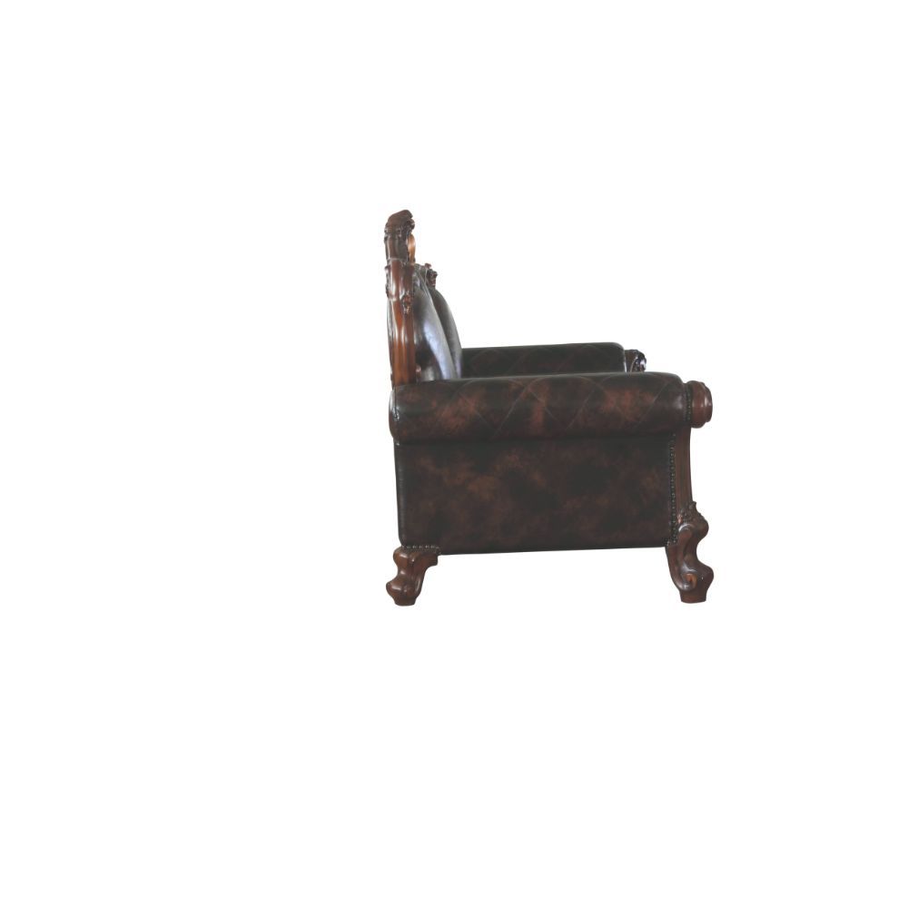 KD Back, w/3 Pillows Tight Back & Loose Seat Cushion (1+2) Diamond Tufted, Nail-head Trim, Oversized Crown & Raised Scrolled Trim: Antique Pearl w/Gold Brush (Backrest, Front Armrest & Base) Construction] Pocket Coil Seat