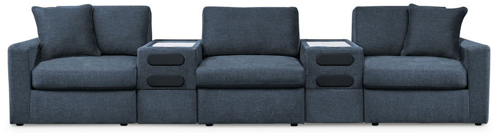 Looking cool and contemporary is great. But when it comes down to it, youâ€™re all about low-maintenance lounging. With the performance fabric on this sectional with audio system, cleaning spills is a breeze. Its customizable modular design caters to your