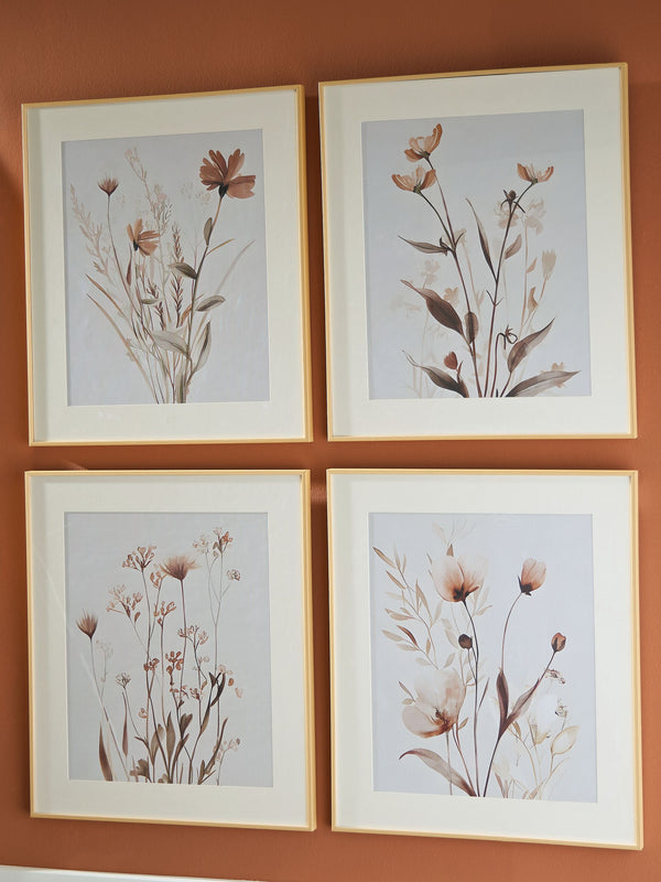  with each piece featuring a unique floral design in muted beige