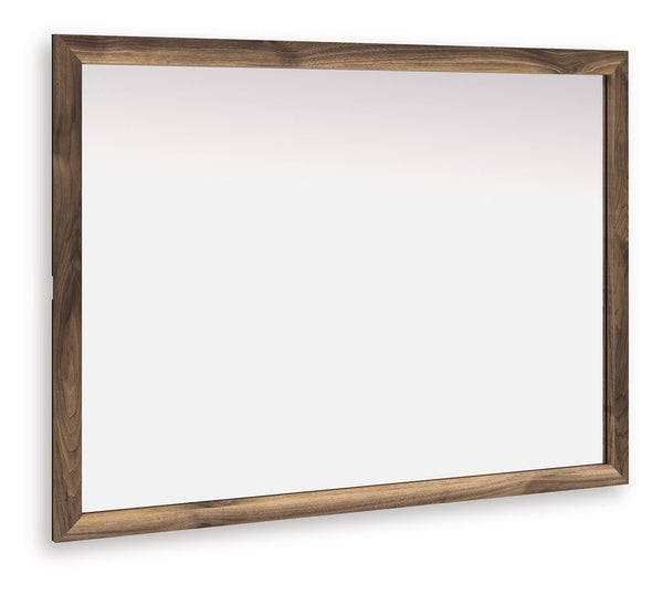 Nostalgic style, retooled for todayâ€™s trends. This bedroom mirror puts an elevated twist on mod aesthetics. Its warm brown tones reflect the mid-century vibes you love. Sleek and stylish when mounted on the matching dresser (sold separately) or on the w