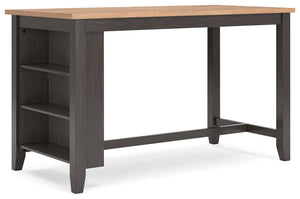 Complement your homeâ€™s simply relaxed sensibility with this counter height dining table. A handsome dark brown hue offers a chic contrast to the natural wood tone, for a neutral look that vibes with a variety of aesthetics. Built-in storage shelves keep
