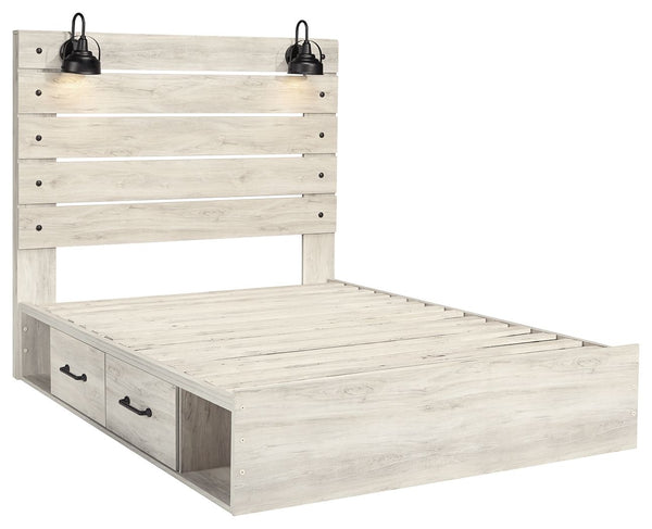 Cambeck - Whitewash - Queen Panel Bed with Side Storage Drawers